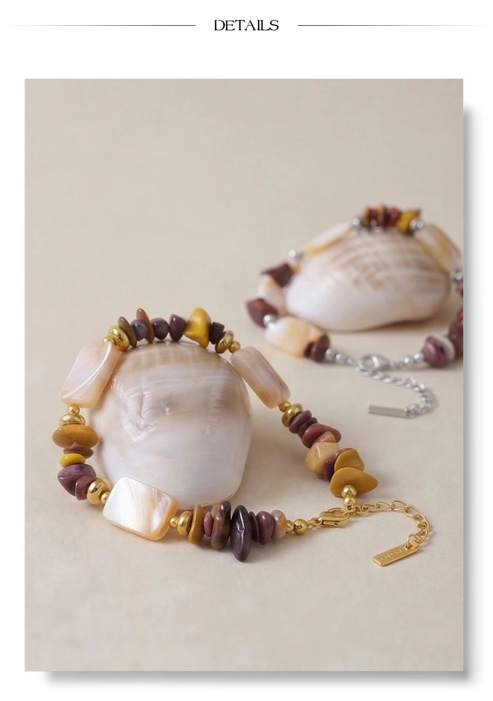 Shell Natural Stone Geometric Bracelet — Gold-Plated Stainless Steel with Natural Stone and Shell · PS1168