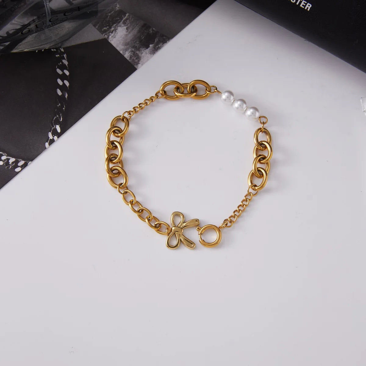 Bow Pearl Bracelet — Stainless Steel · PS282