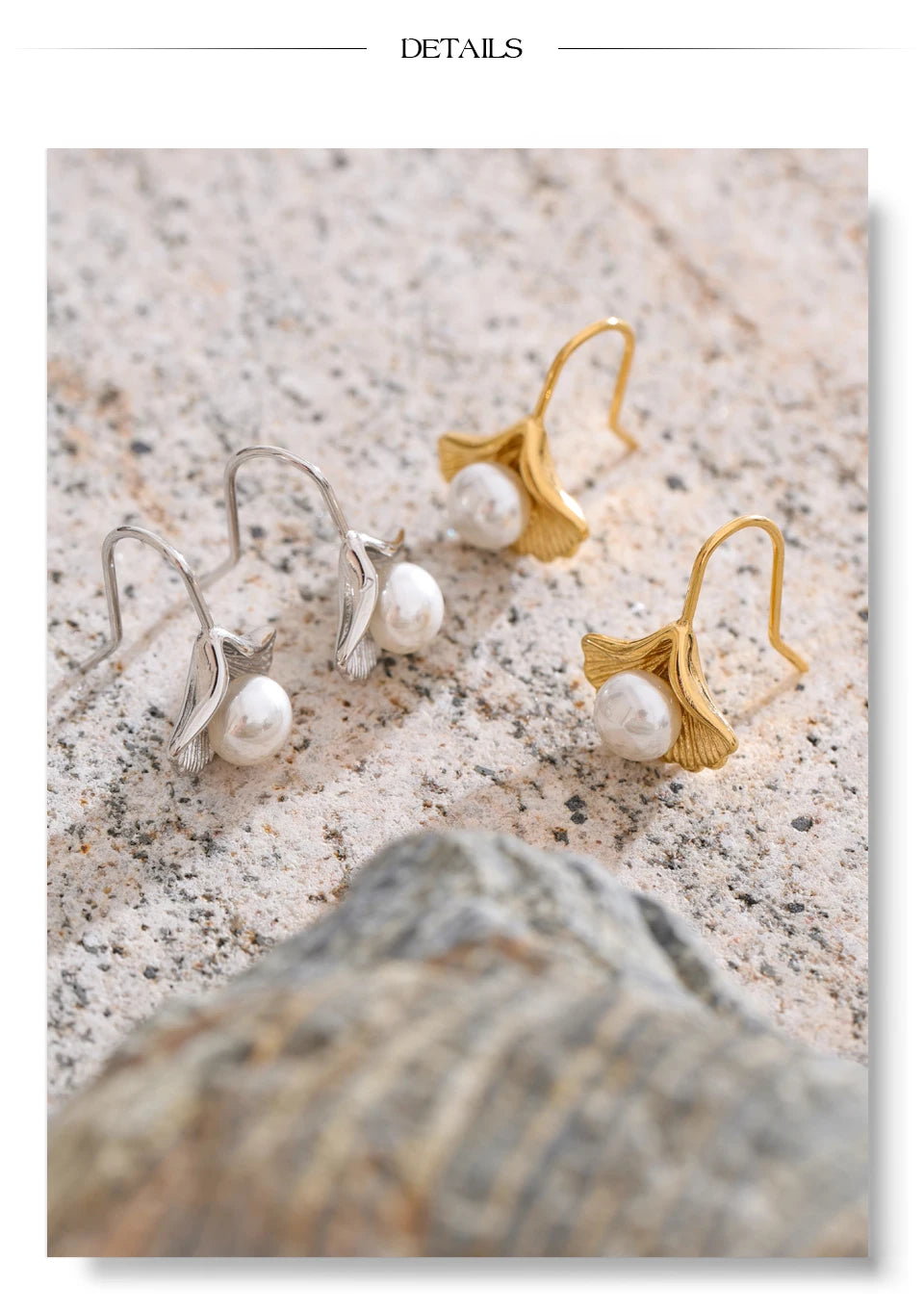 Pearl earrings in gold-plated stainless steel with pearl.