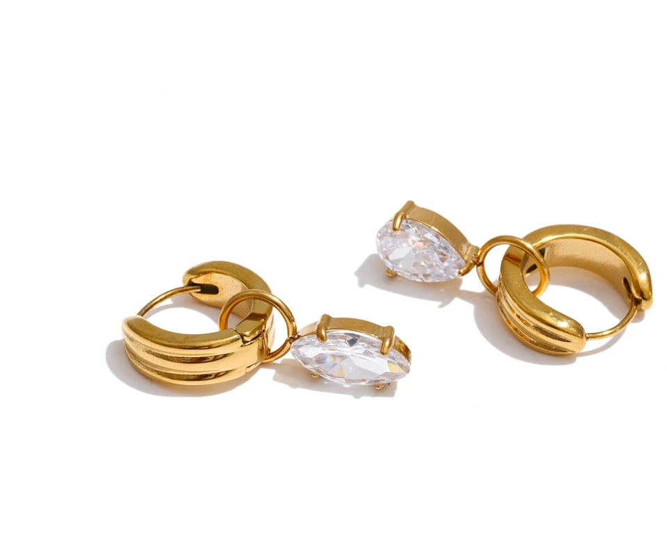 Cubic Zirconia Geometric Earrings — Gold-Plated Stainless Steel with Cubic Zirconia · PS1420