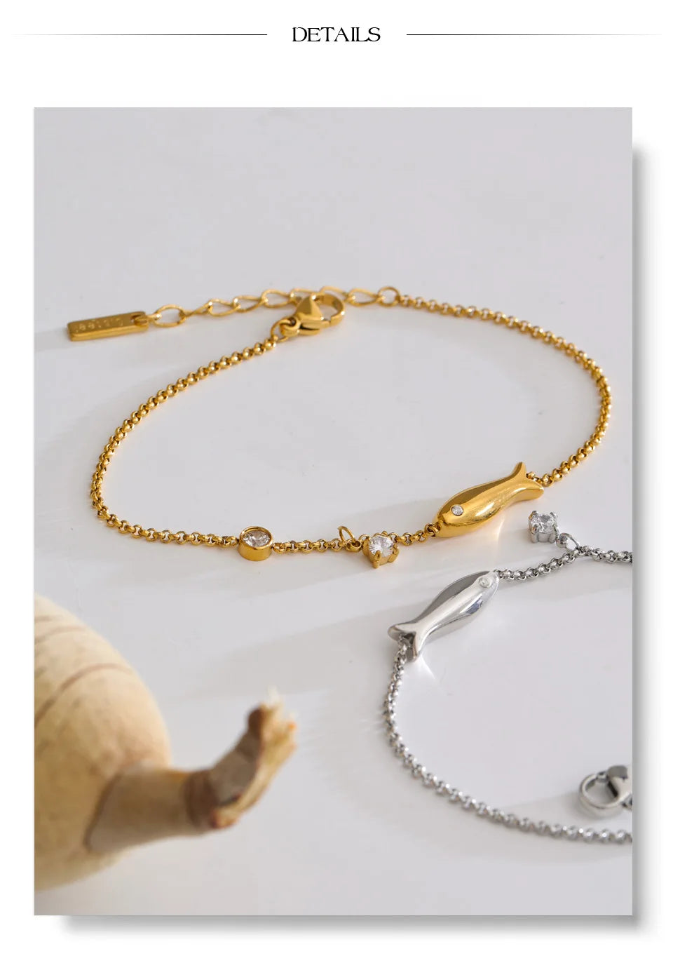 Cubic Zirconia Geometric Chain Bracelet — Gold-Plated Stainless Steel with Cubic Zirconia · PS1063
