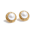 Cubic Zirconia Pearl Geometric Earrings — Gold-Plated Stainless Steel with Pearl and Cubic Zirconia · PS1536