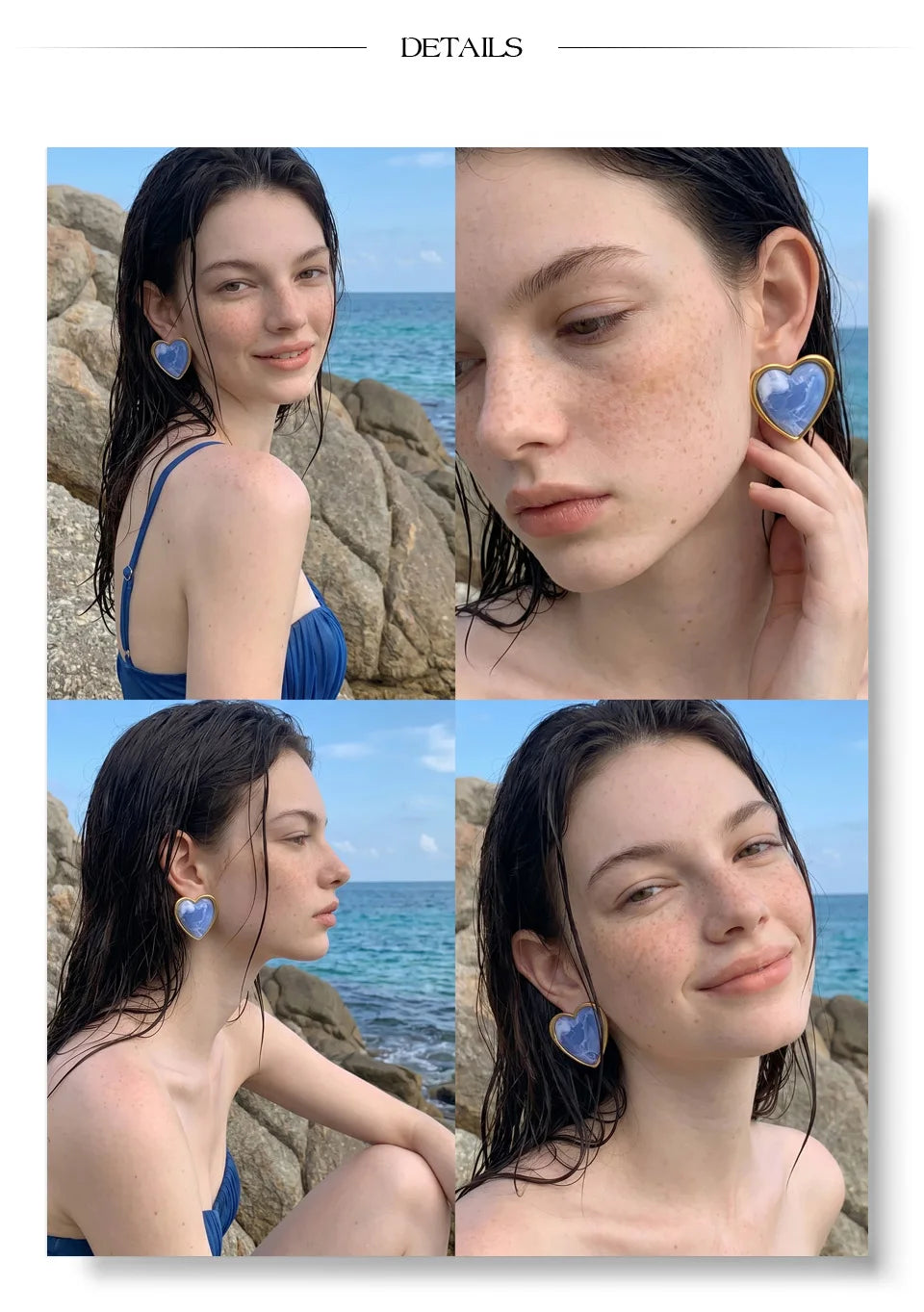 Resin acrylic heart earrings in gold-plated stainless steel with resin and acrylic.
