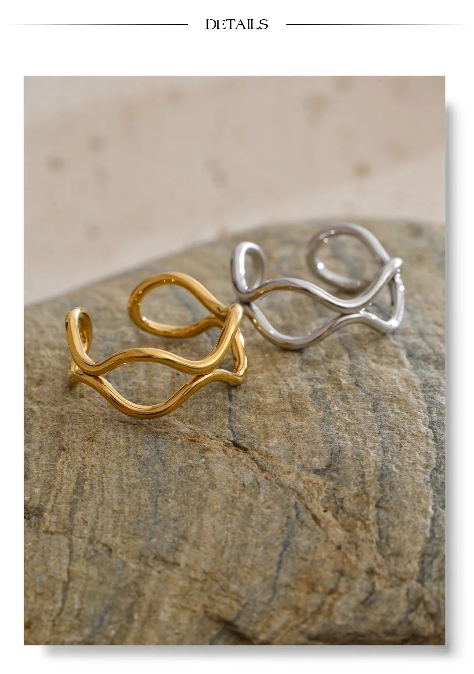 Geometric ring in 18K gold-plated stainless steel.
