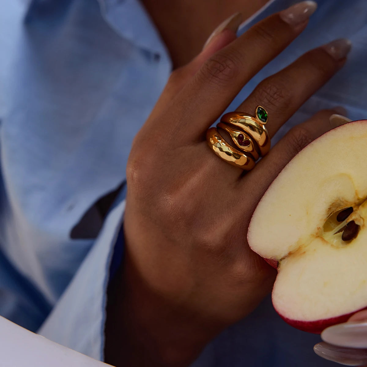 Hammered Apple Ring — Stainless Steel · PS311
