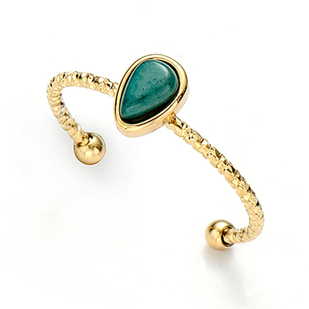 Turquoise Waterdrop Adjustable Ring — 316L Stainless Steel
