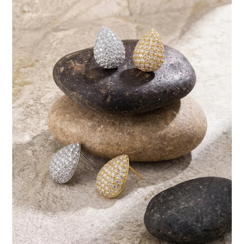 Cubic Zirconia Earrings — Gold-Plated Stainless Steel with Cubic Zirconia · PS1165
