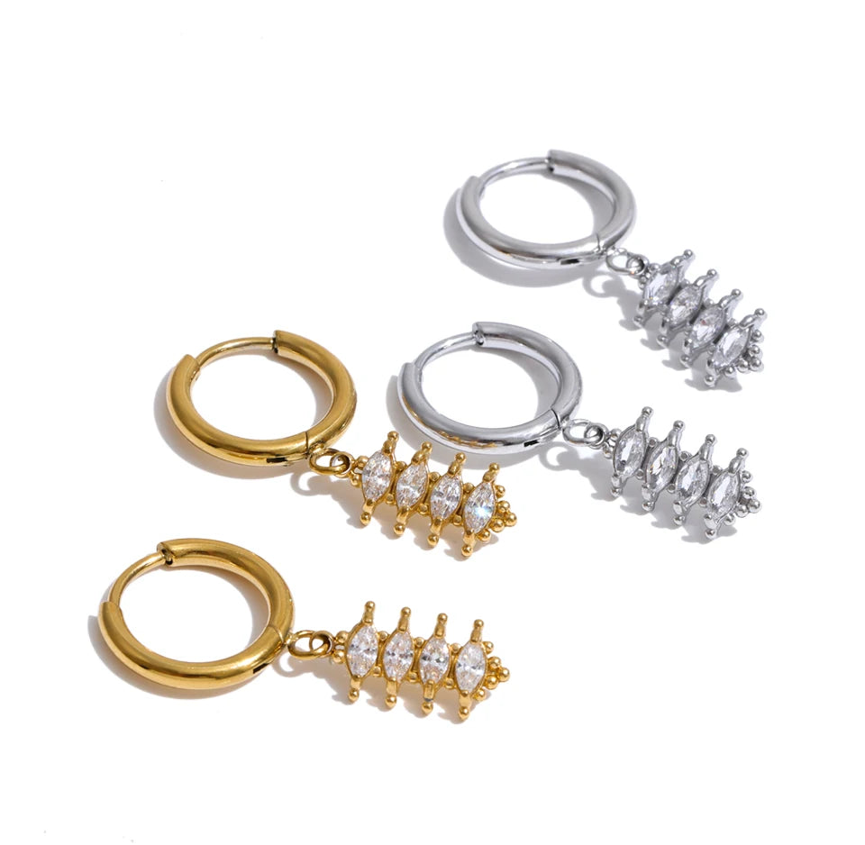Cubic Zirconia Geometric Earrings — Gold-Plated Stainless Steel with Cubic Zirconia · PS1302
