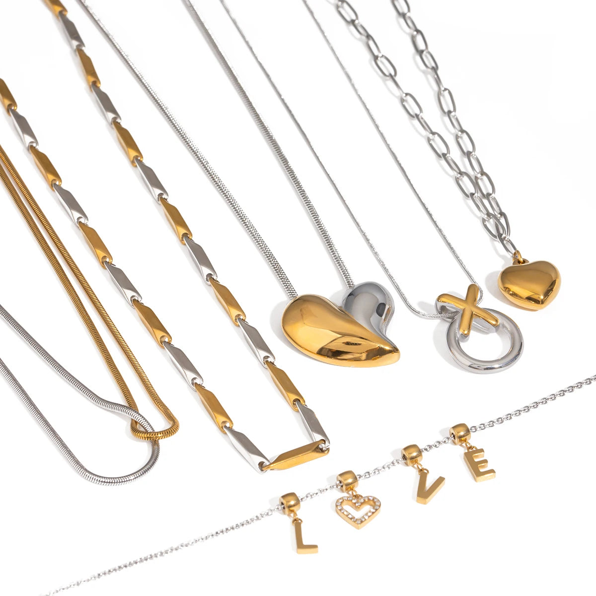 Two-Tone Heart Chain Necklace — Stainless Steel · PS360