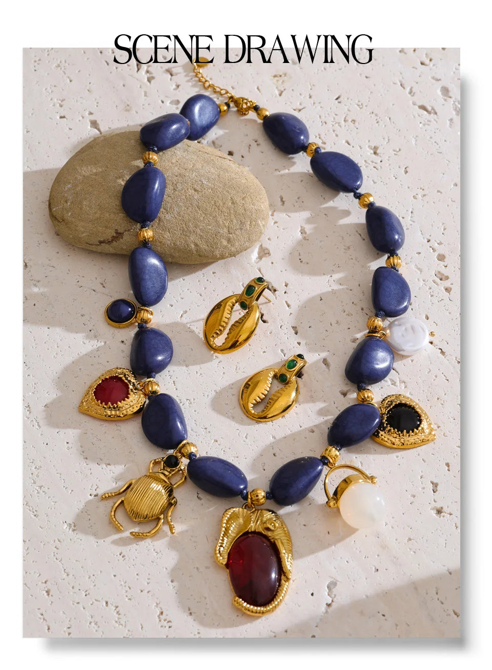 Blue Pearl Acrylic Earrings — Gold-Plated Stainless Steel with Pearl and Acrylic · PS2013
