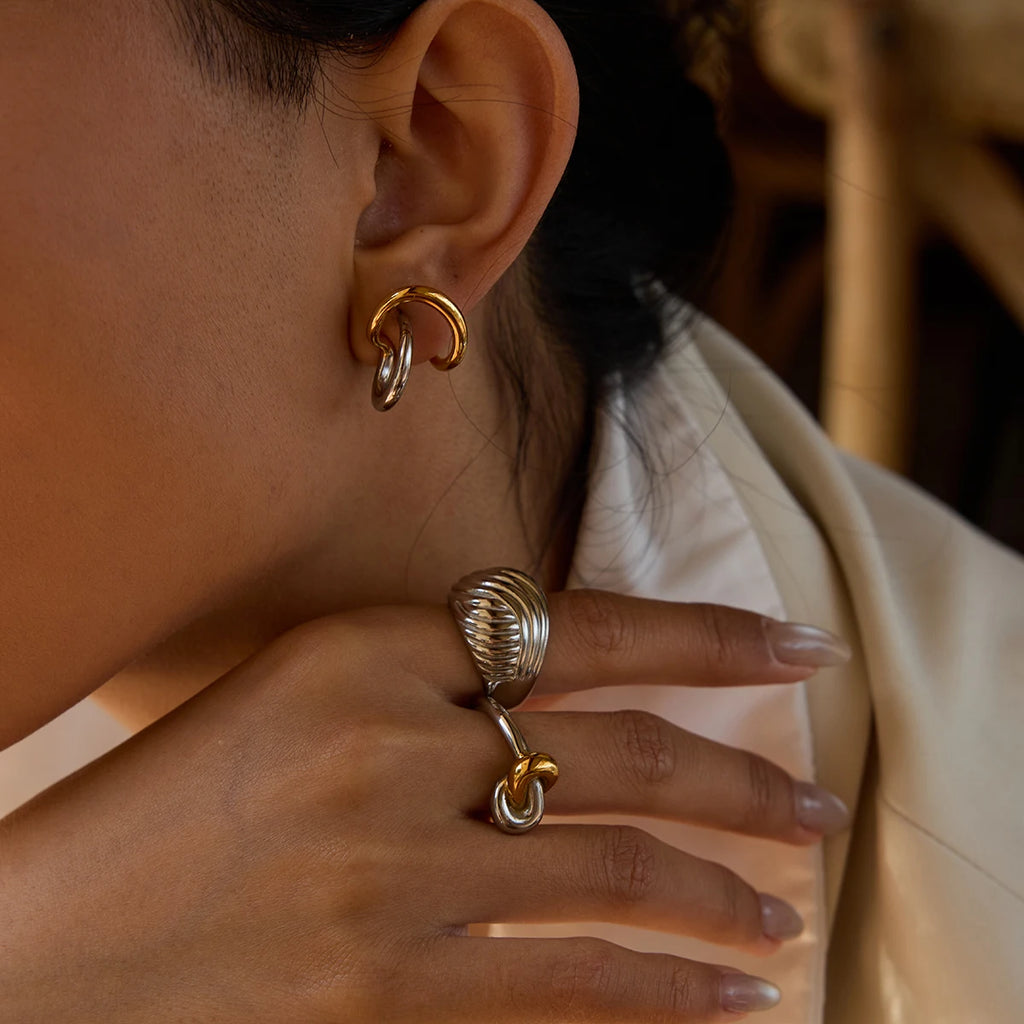Two-Tone Shell Ring Stack — Stainless Steel · PS270