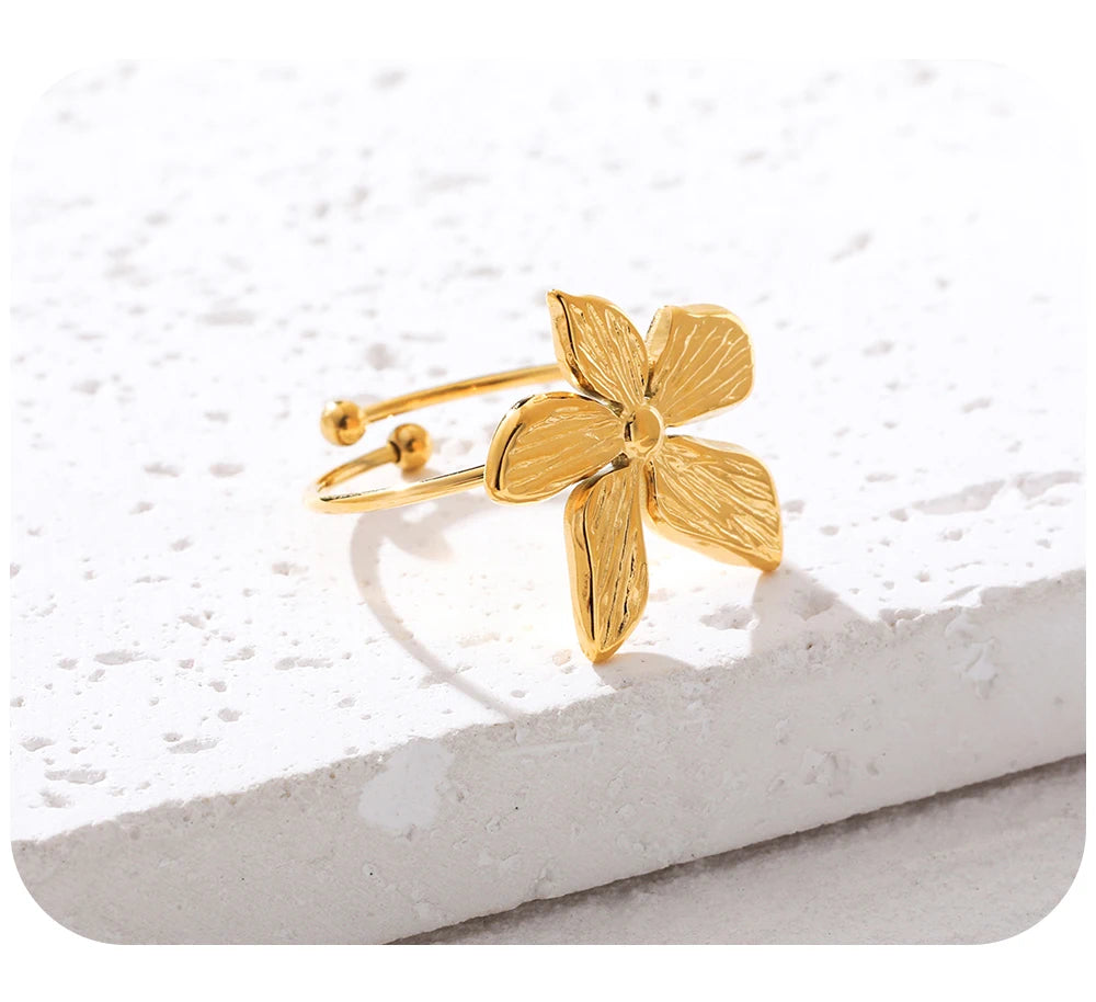 Irregular Flower Ring Vintage Adjustable — 316L Stainless Steel · PS445