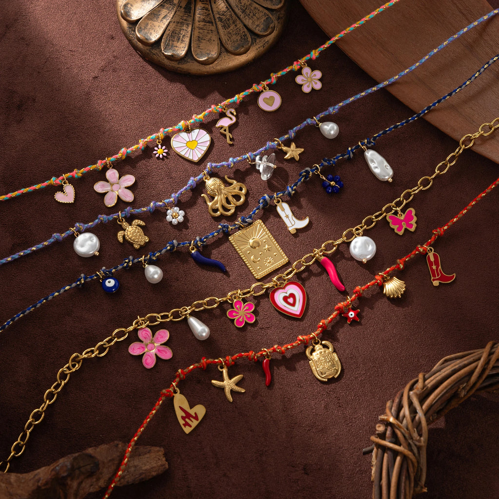Y2K Charm Necklace for Women Evil Eye Heart Tarot Pendant 18K Gold Plated Boho Jewelry