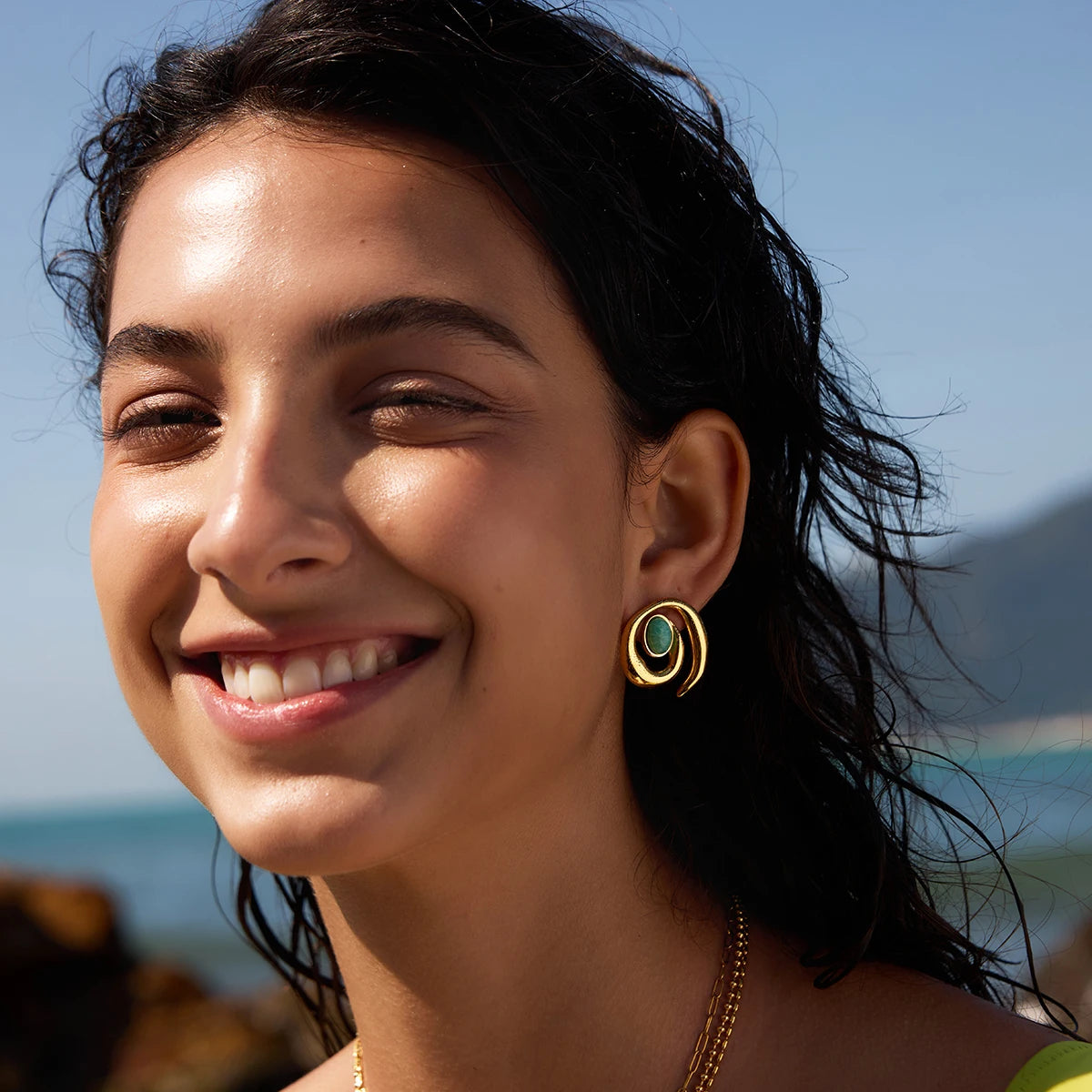 Turquoise Swirl Stud Earrings — Stainless Steel · PS109