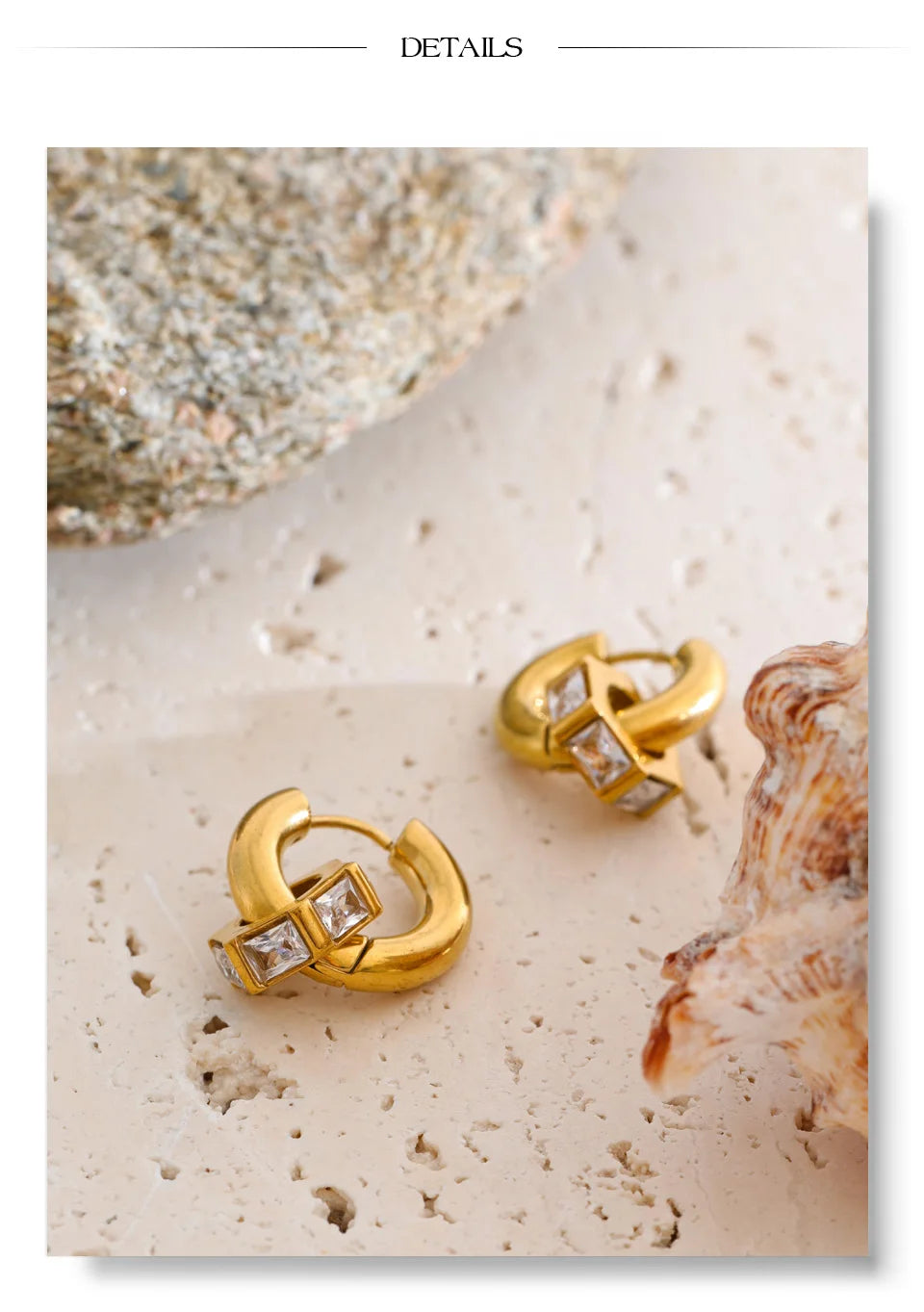 Cubic Zirconia Geometric Earrings — Gold-Plated Stainless Steel with Cubic Zirconia · PS1309