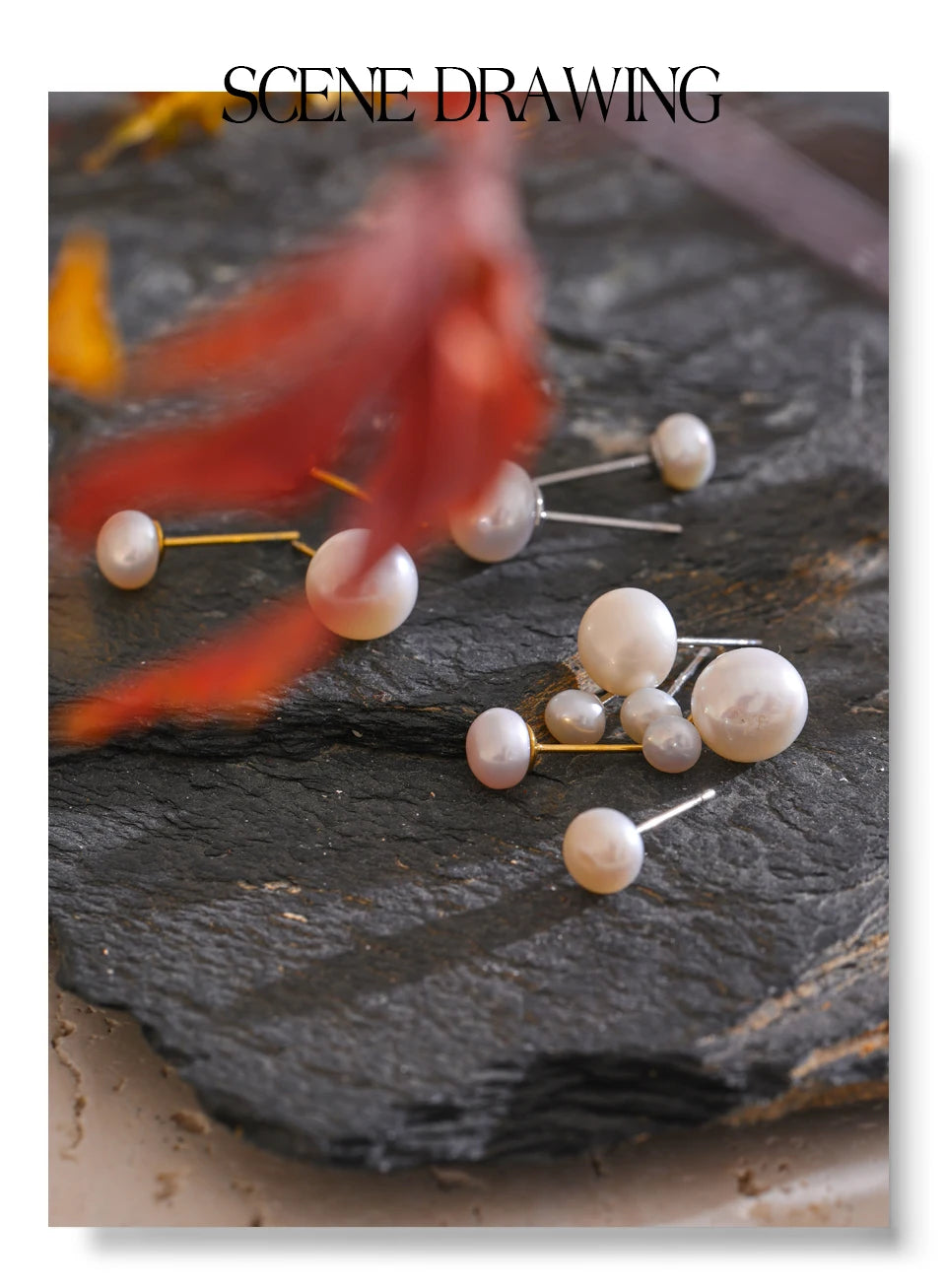 Freshwater pearl geometric earrings in gold-plated stainless steel with freshwater pearl.