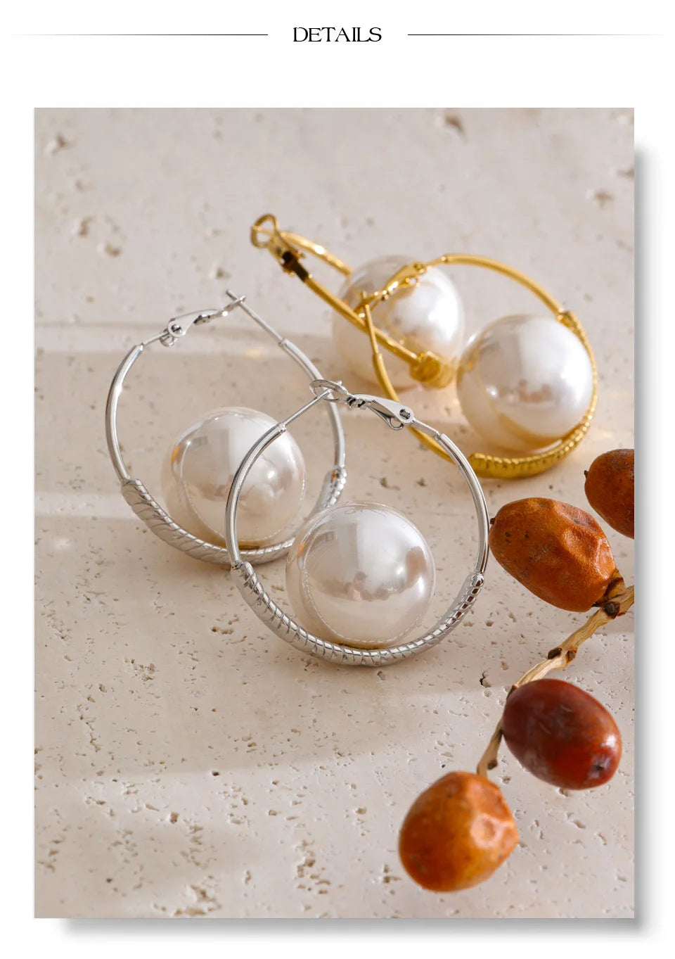 Pearl geometric earrings in gold-plated stainless steel with pearl.
