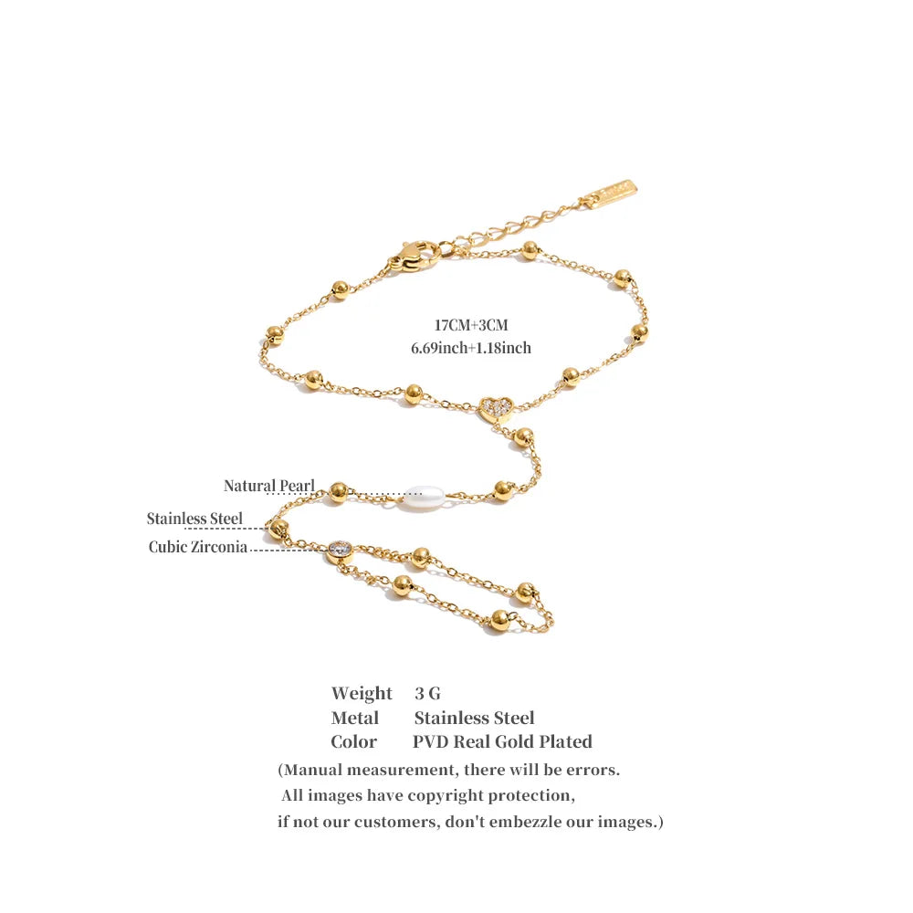 Cubic Zirconia Pearl Geometric Bracelet — Gold-Plated Stainless Steel with Pearl and Cubic Zirconia · PS1330
