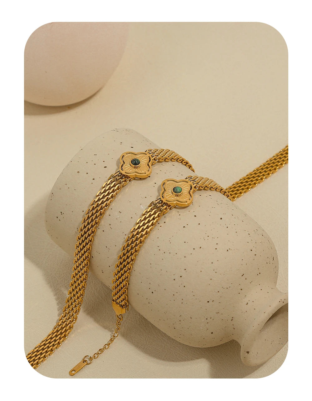 Coarse Chain Flowers Natural Stone Chain Necklace — 316L Stainless Steel · PS387