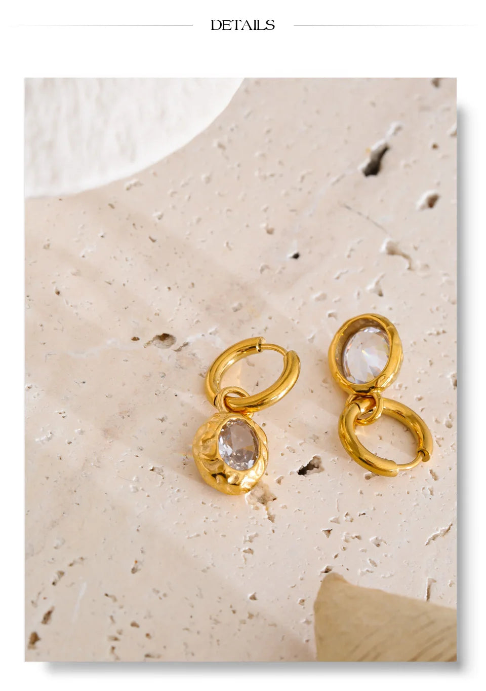 Cubic Zirconia Geometric Earrings — Gold-Plated Stainless Steel with Cubic Zirconia · PS1261