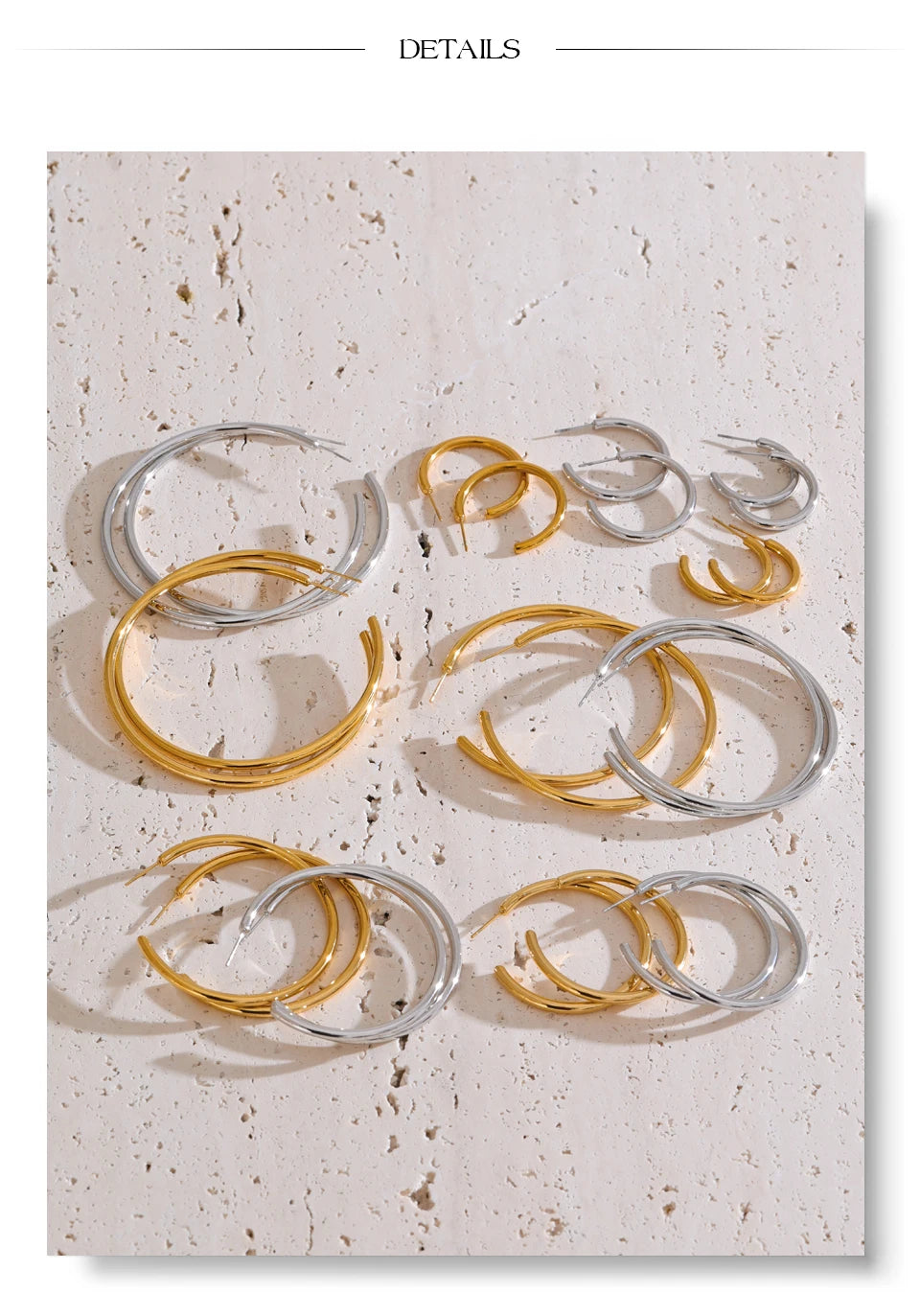 Minimalist geometric earrings in gold-plated stainless steel.