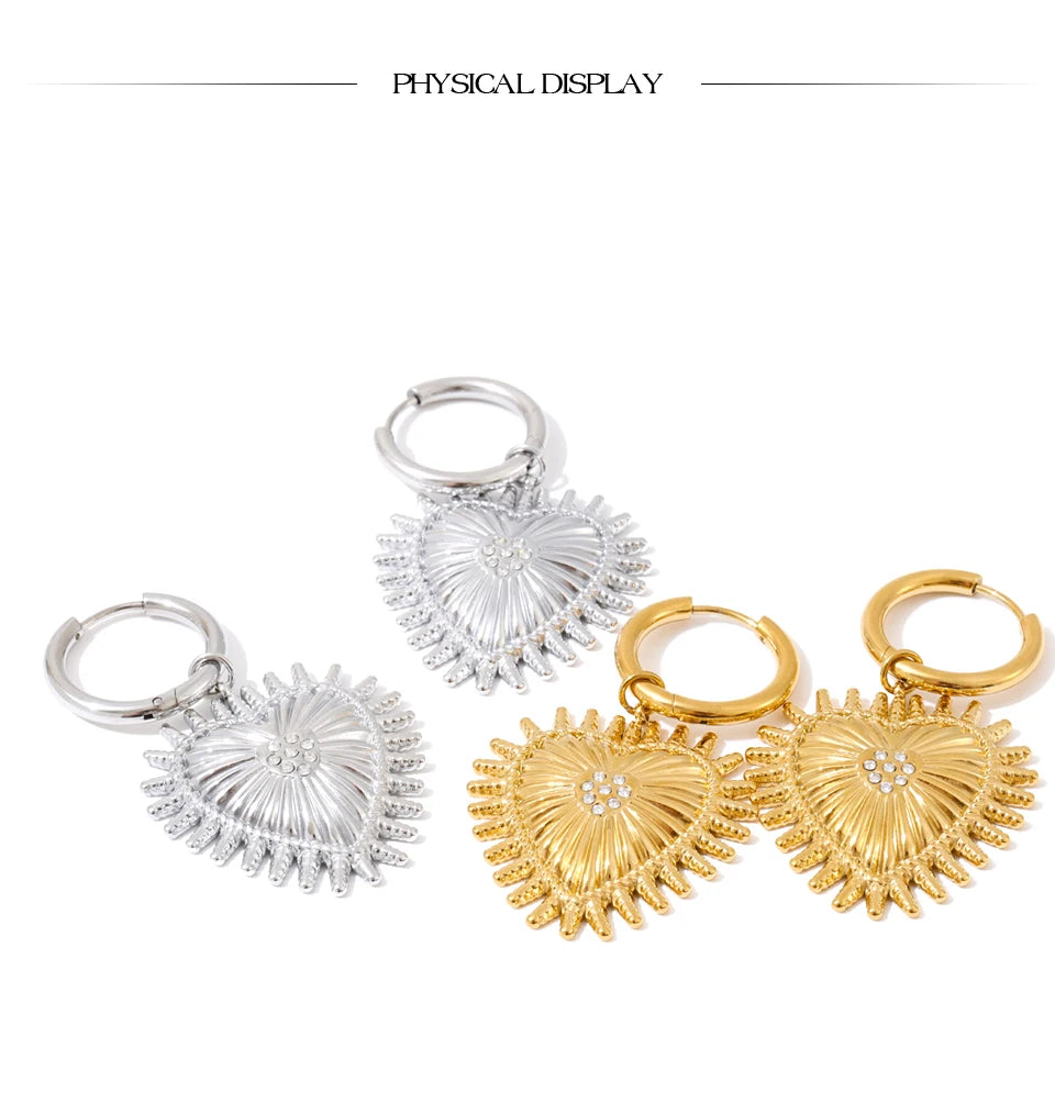 Cubic Zirconia Heart Earrings — Gold-Plated Stainless Steel with Cubic Zirconia · PS1622