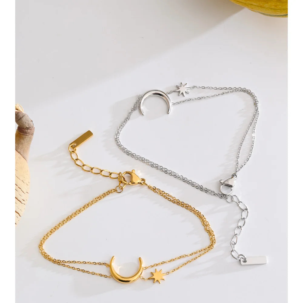 Moon Sun Chain Bracelet — Gold-Plated Stainless Steel · PS1073