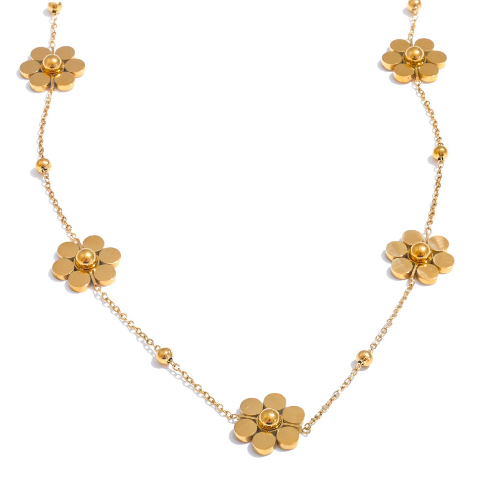 Flower geometric chain necklace in gold-plated stainless steel.