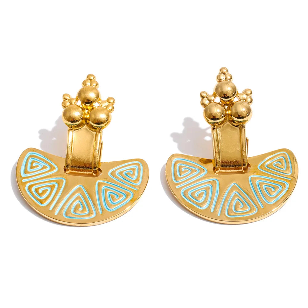 Enamel Vintage Geometric Earrings — Gold-Plated Stainless Steel with Enamel · PS2147