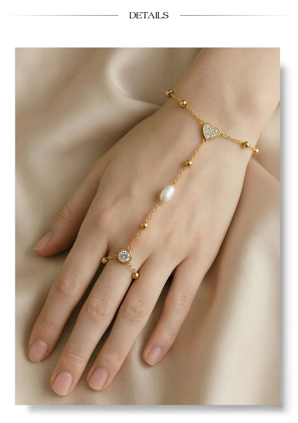 Cubic Zirconia Pearl Geometric Bracelet — Gold-Plated Stainless Steel with Pearl and Cubic Zirconia · PS1330