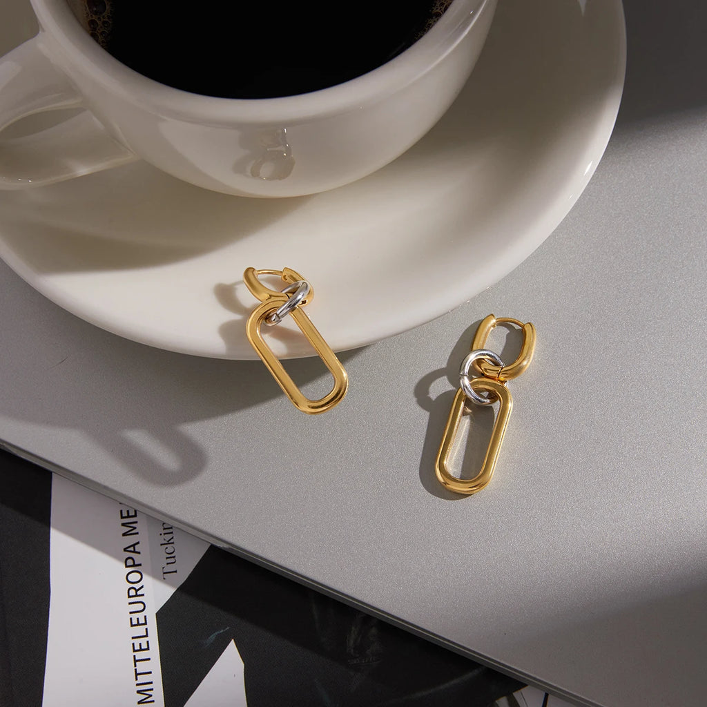 Paperclip Chain Drop Earrings — Stainless Steel · PS116
