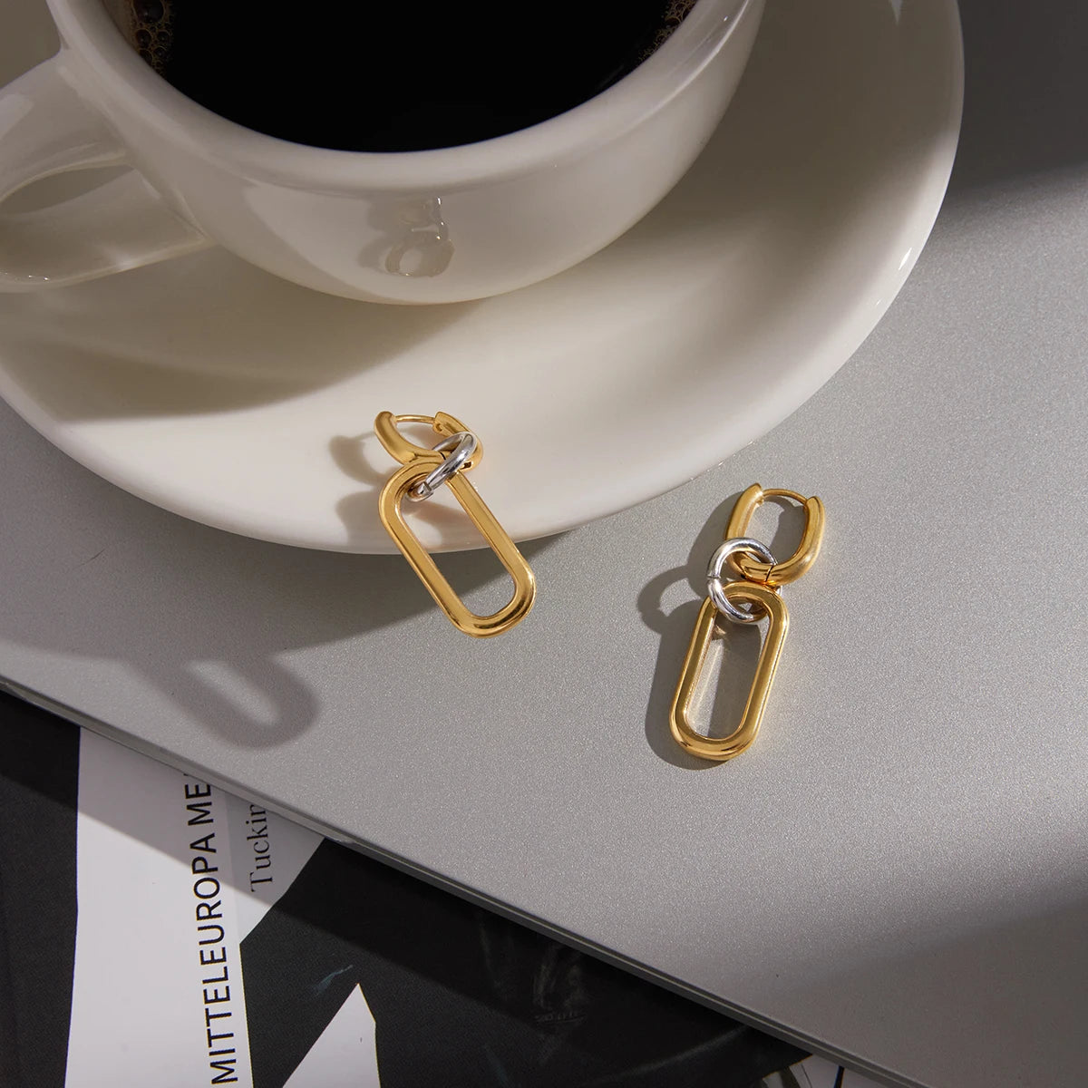 Paperclip Chain Drop Earrings — Stainless Steel · PS116