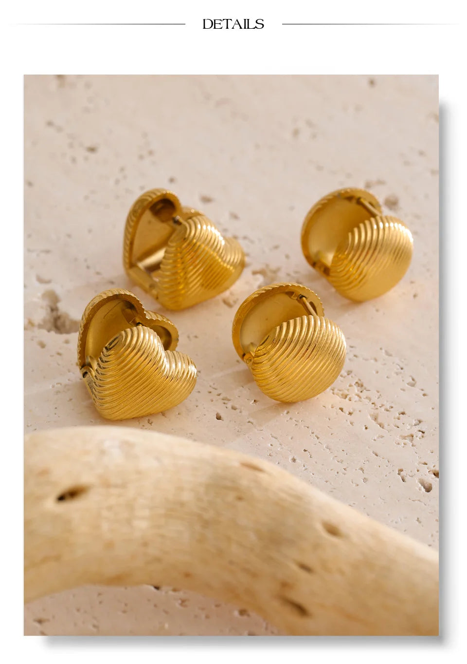 Heart minimalist geometric earrings in gold-plated stainless steel.
