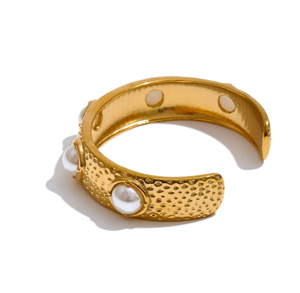 Pearl Geometric Bracelet — Gold-Plated Stainless Steel with Pearl · PS1399