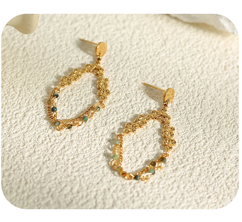 Natural Stone Chain Dangle Earrings — 316L Stainless Steel · PS479
