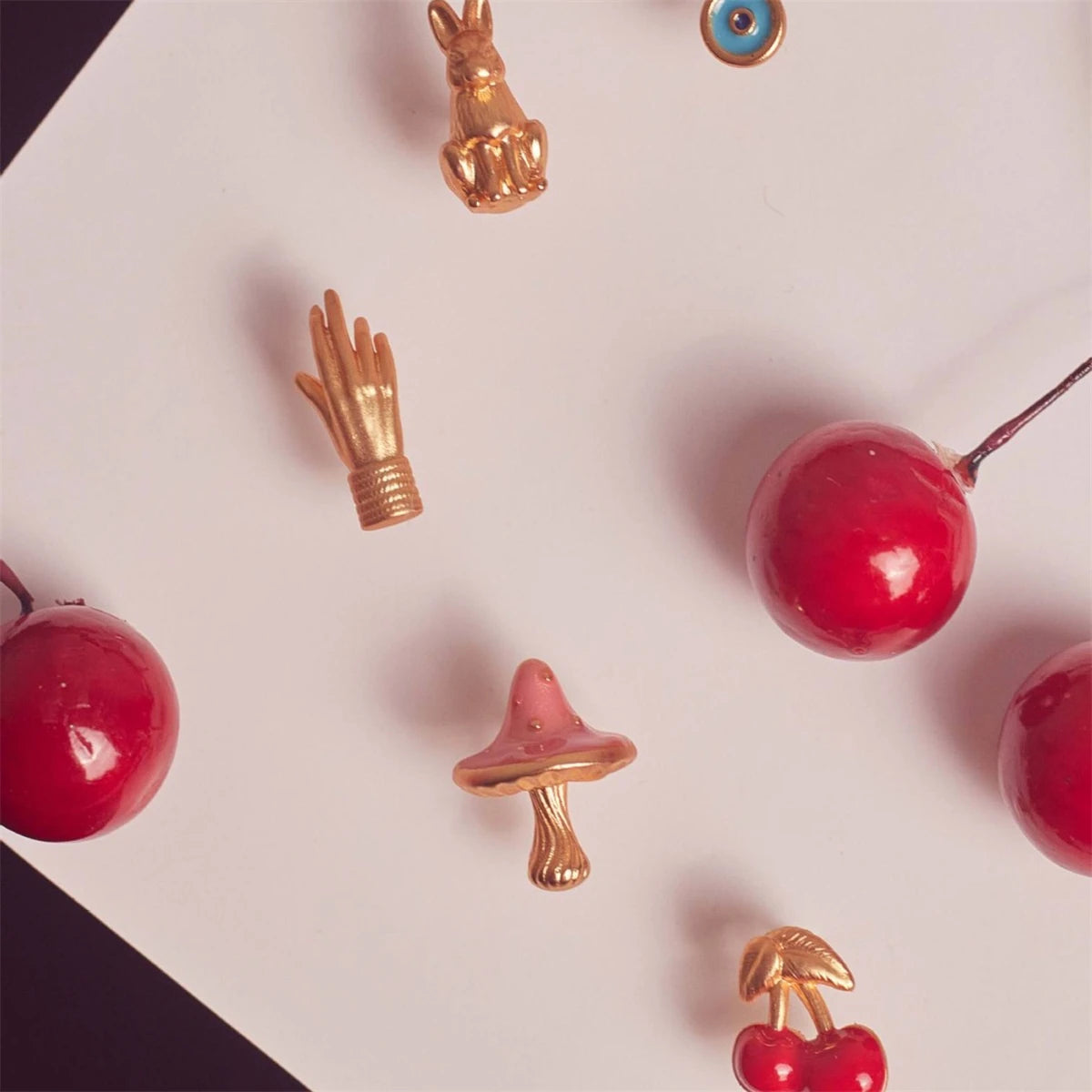 Stainless steel mushroom rabbit cherry earrings for cute women cartoon gold plating color preservation