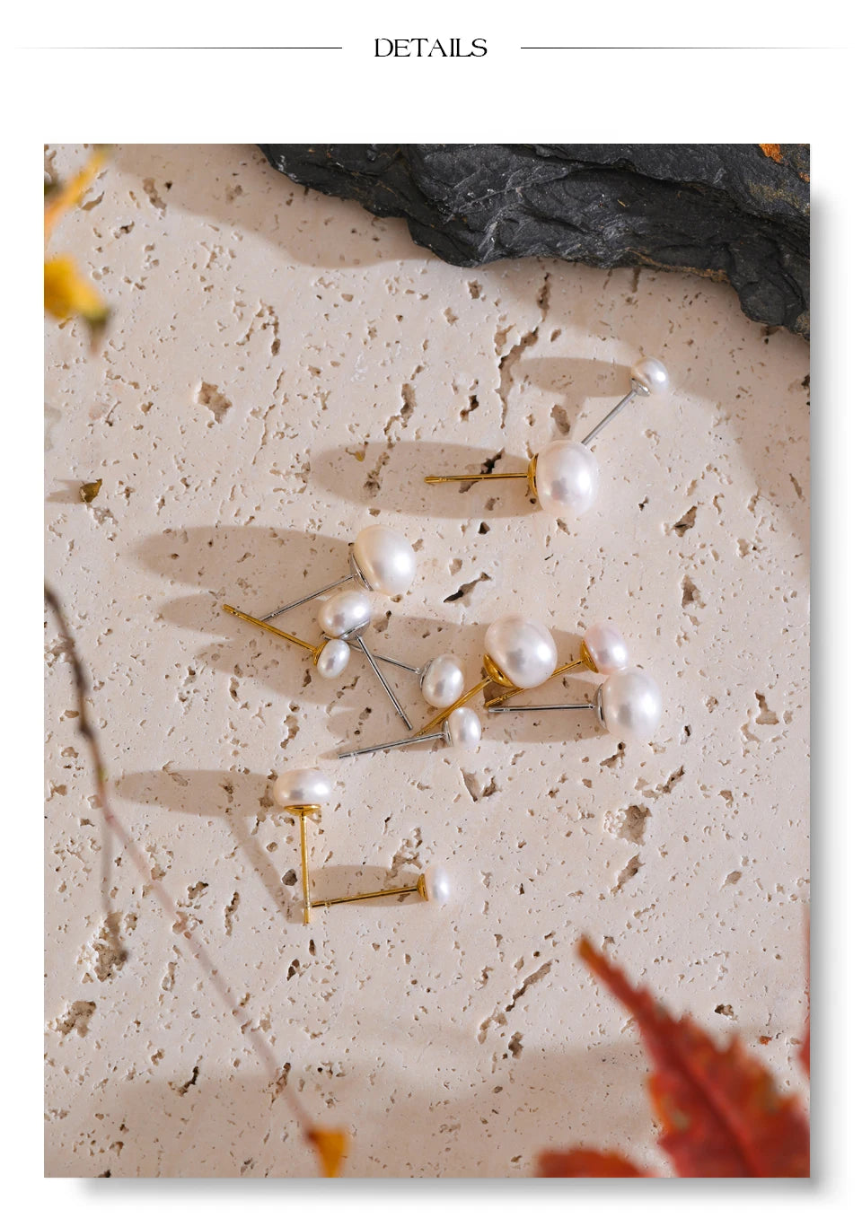 Freshwater pearl geometric earrings in gold-plated stainless steel with freshwater pearl.