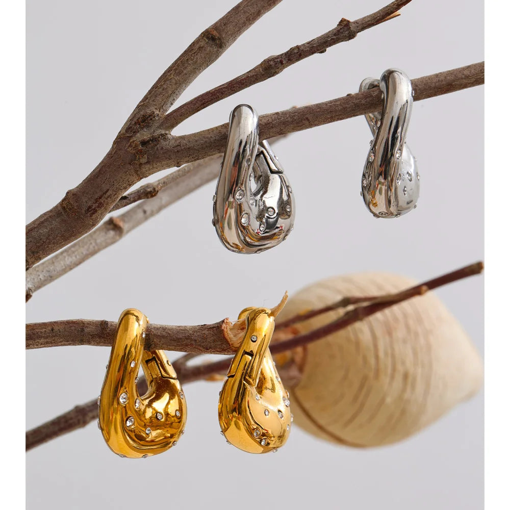 Cubic Zirconia Geometric Earrings — Gold-Plated Stainless Steel with Cubic Zirconia · PS1492