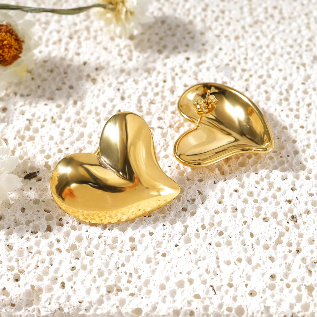 Stud Earrings Asymmetric Heart Glossy — 316L Stainless Steel · PS426