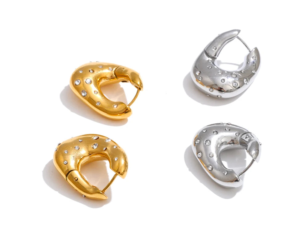 Cubic Zirconia Geometric Earrings — Gold-Plated Stainless Steel with Cubic Zirconia · PS1492