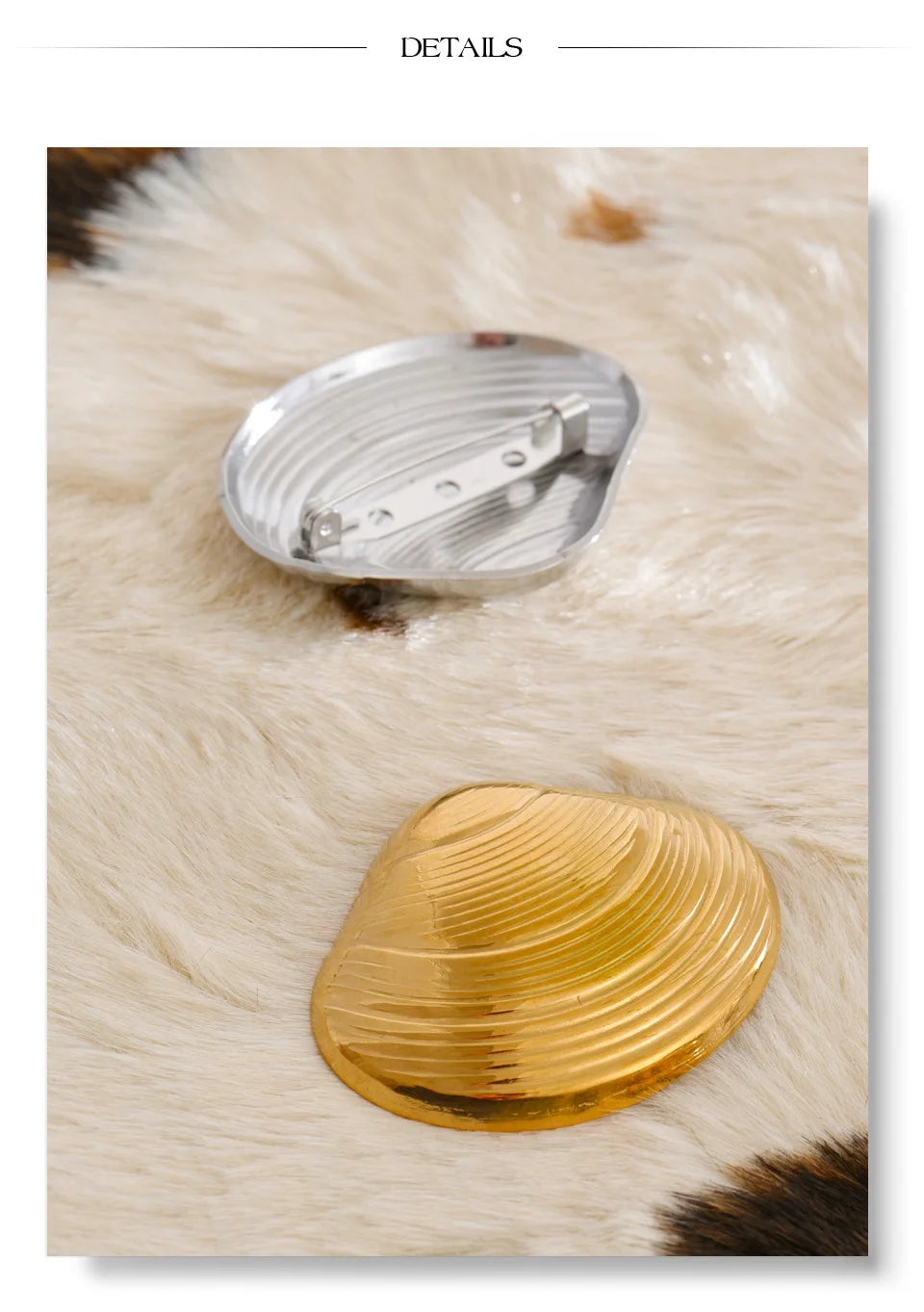 Shell geometric brooch in gold-plated stainless steel with shell.