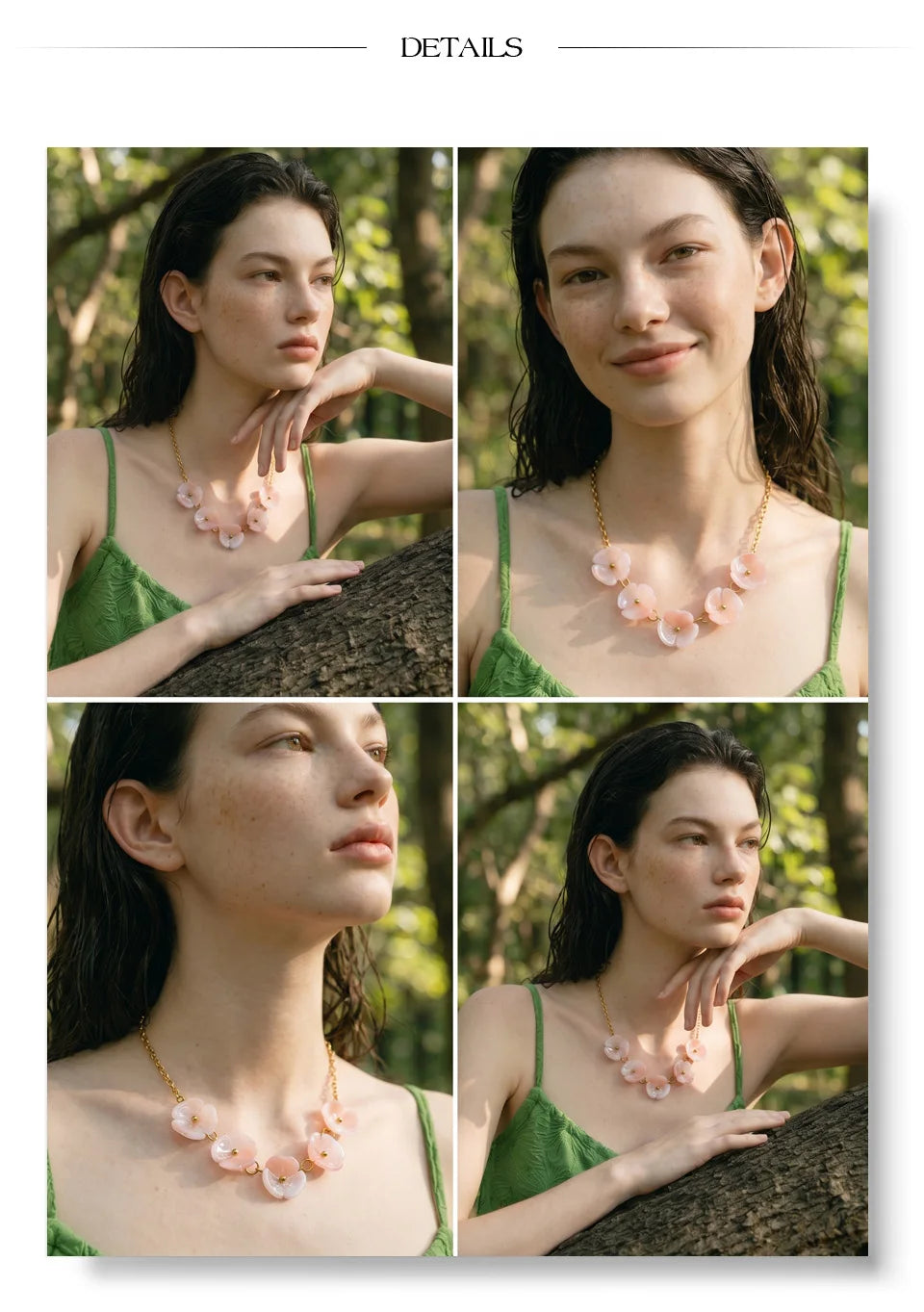 Resin flower chain necklace in gold-plated stainless steel with resin.
