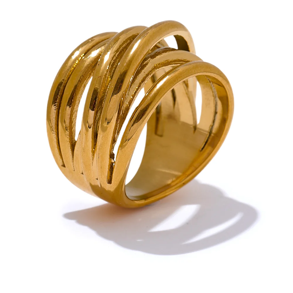 Geometric ring in 18K gold-plated stainless steel.