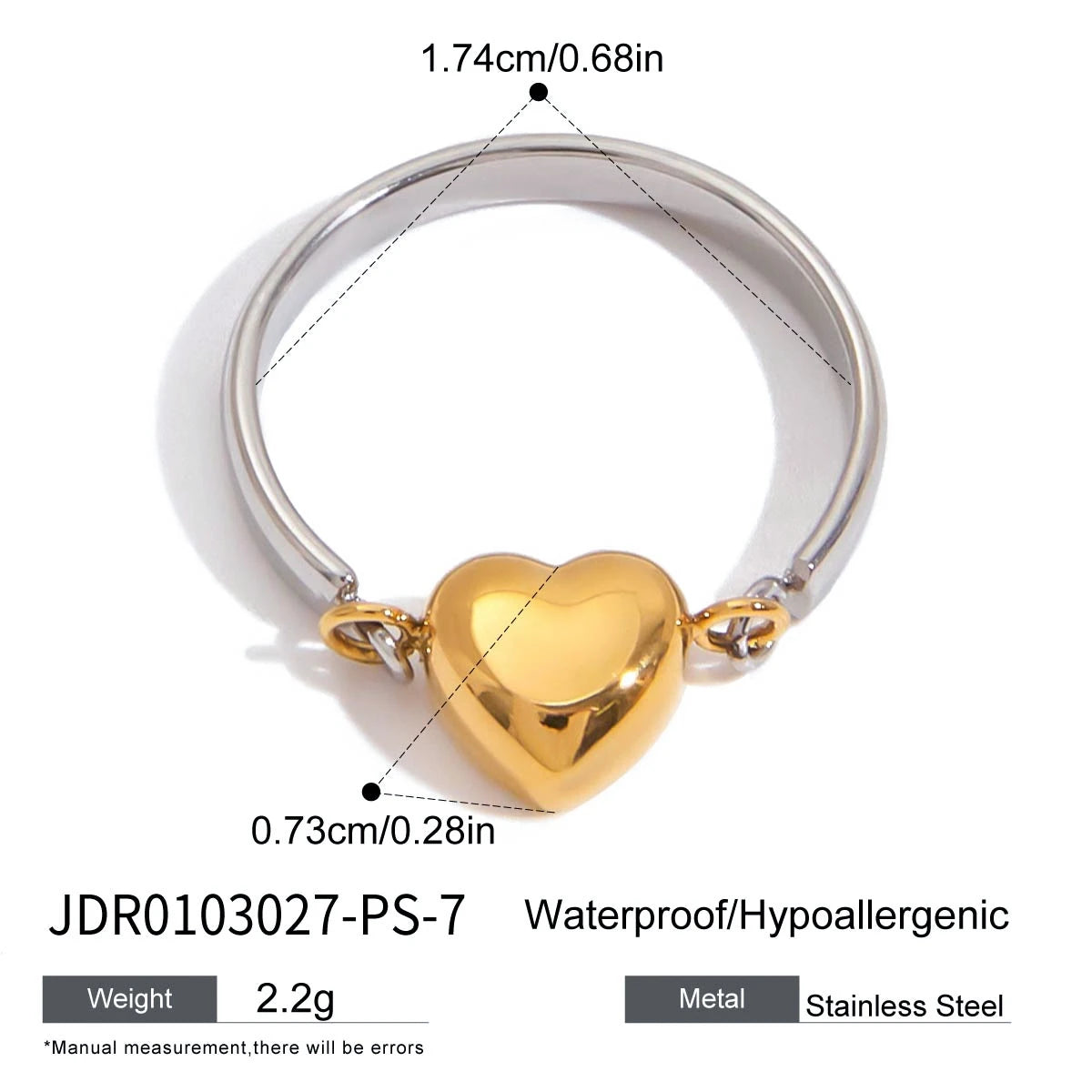 Heart Bead Ring — Stainless Steel · PS234