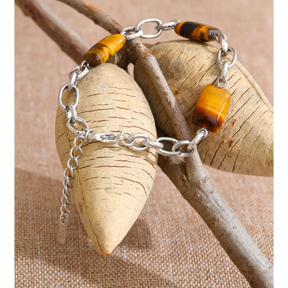 Natural Stone Geometric Chain Bracelet — Gold-Plated Stainless Steel with Natural Stone · PS984