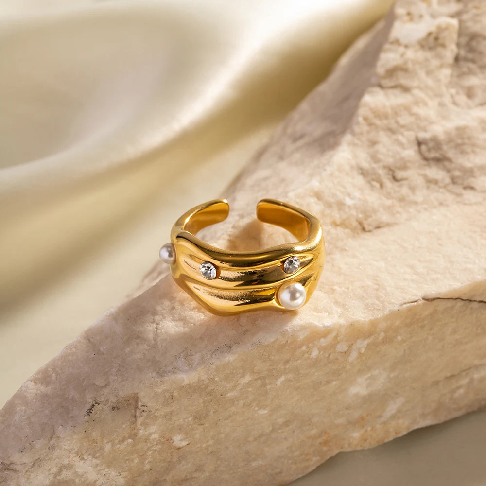 Pearl Open Ring — Stainless Steel · PS243