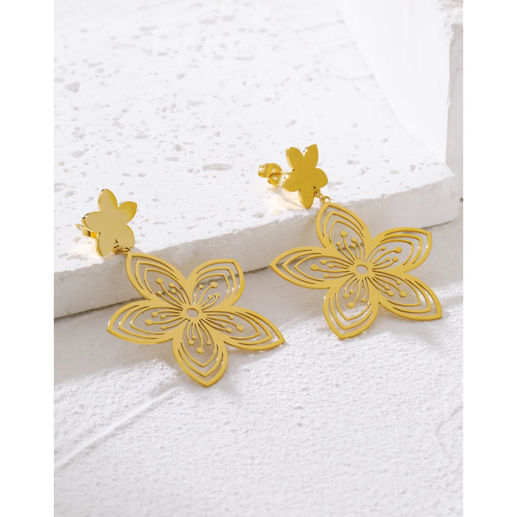 Drop Earrings Vintage Flower Hollow Dangle — 316L Stainless Steel · PS386