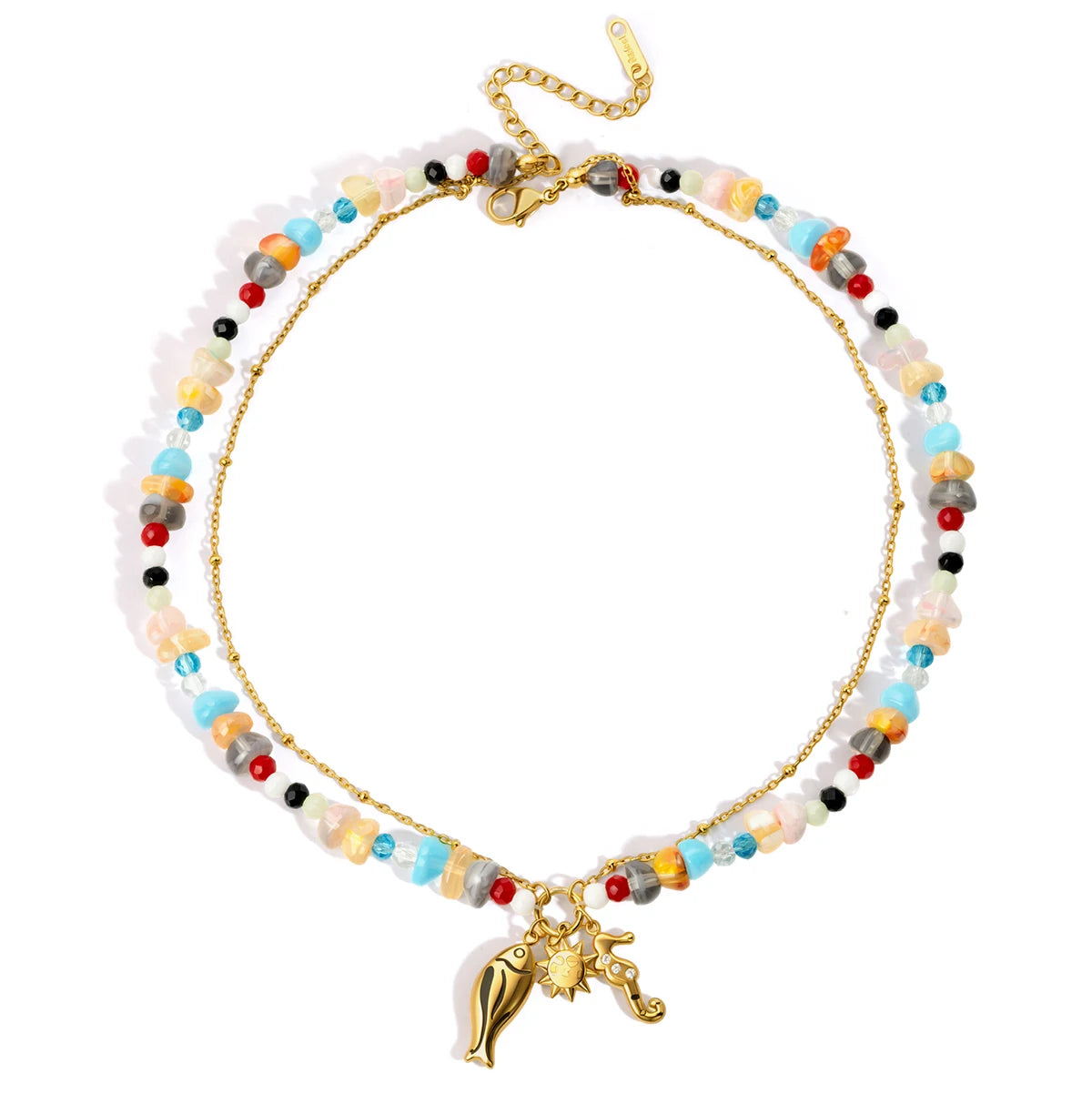 Color Bead Fish Necklace — Stainless Steel · PS164