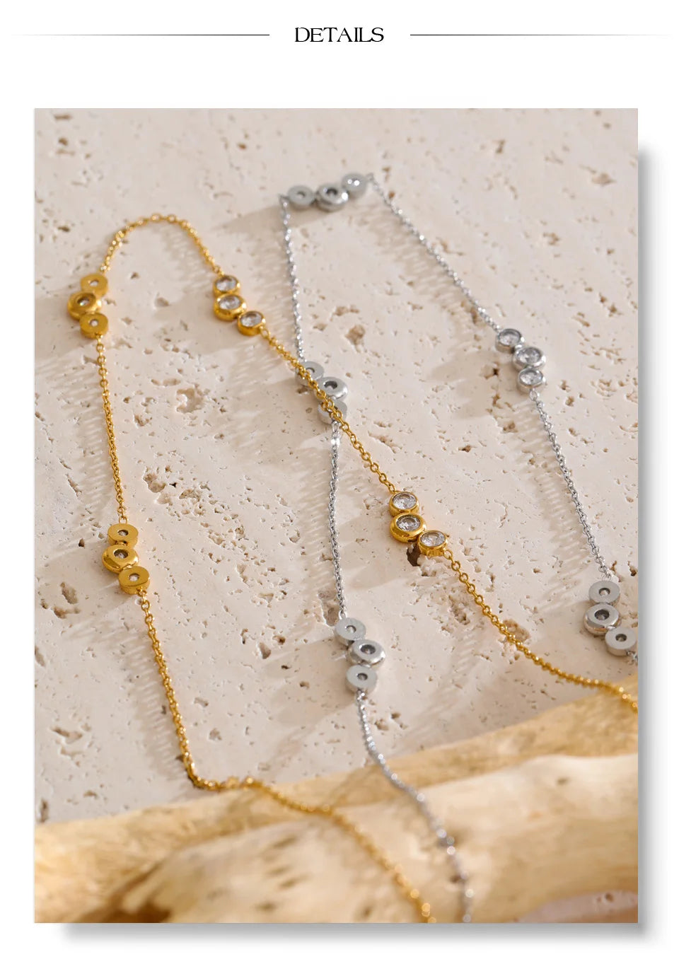 Cubic zirconia geometric chain necklace in gold-plated stainless steel with cubic zirconia.