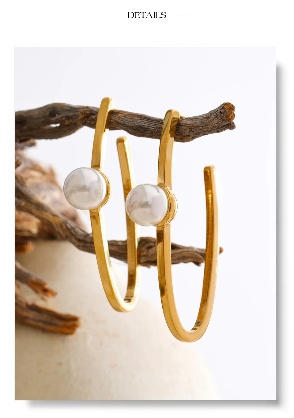 Pearl geometric earrings in gold-plated stainless steel with pearl.